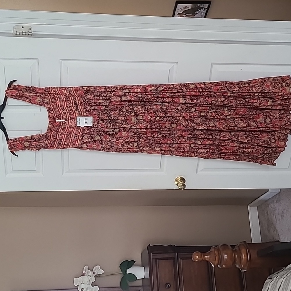 FREE PEOPLE GATEWAY FLORAL PRINT PLEATED MAXI DRESS SIZE L
